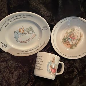 3pc Wedgwood Peter Rabbit Plate Cup Plate Bowl( 2 chips on bowl)